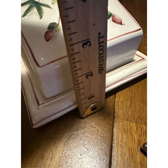 Vintage Glazed Pottery Lidded Cheese Server Cream Floral Pattern Large Keeper - Picture 15 of 15